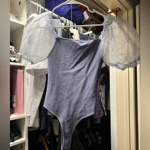 Astr Lavender Bodysuit with Sheer Puff Sleeves